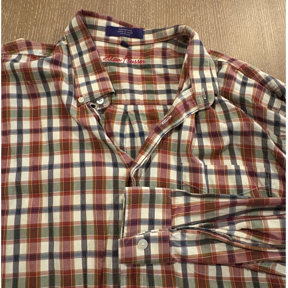 Alan Flusser Men's XXL Plaid Button Down Shirt Multicolor Cotton Long Sleeve EUC